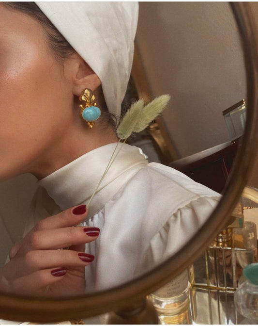 Sally Ashour Spotted Wearing “Bosphorous Blues” Earrings