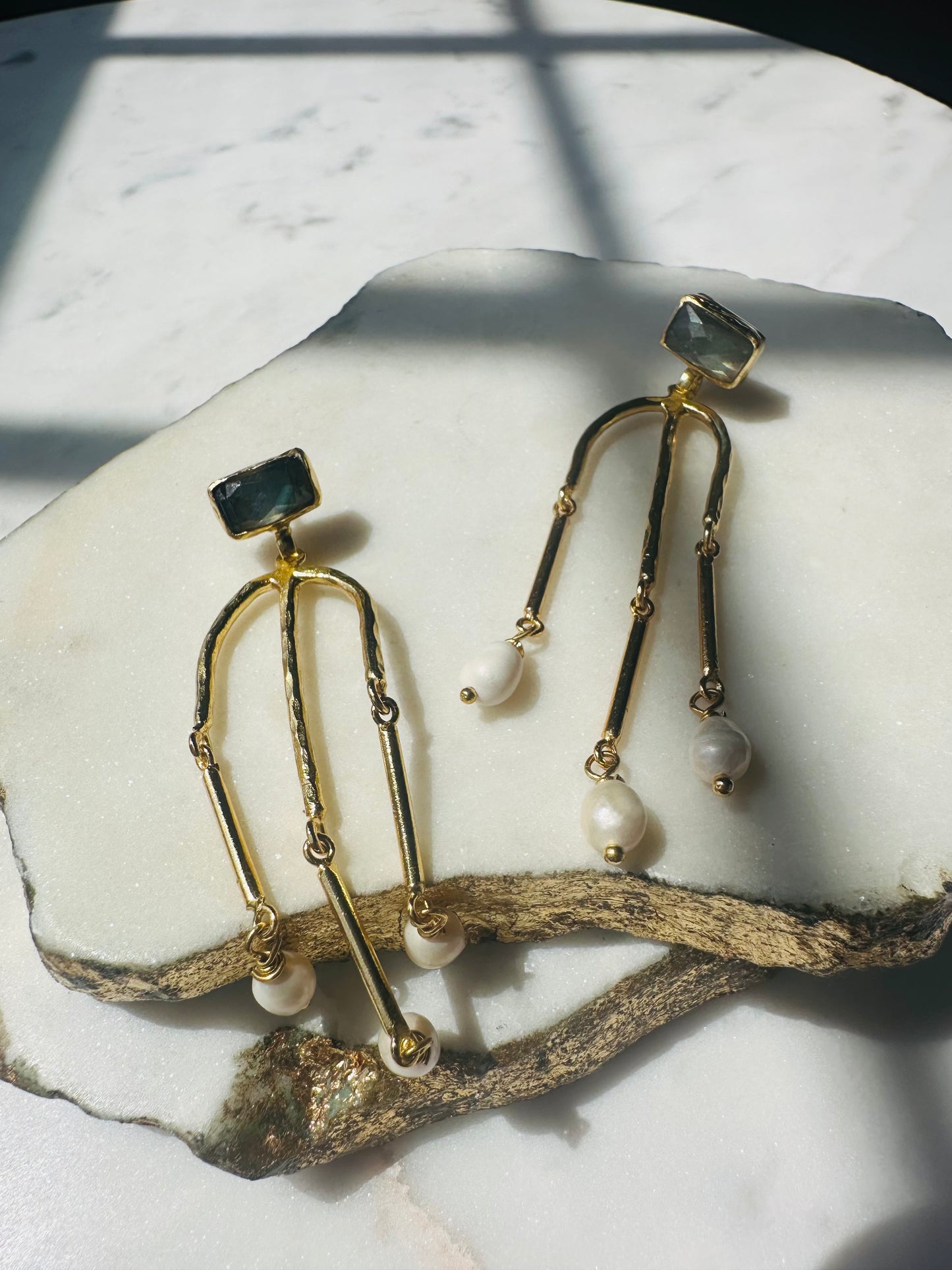 Leyla Labradorite and Pearl Cascade Earrings
