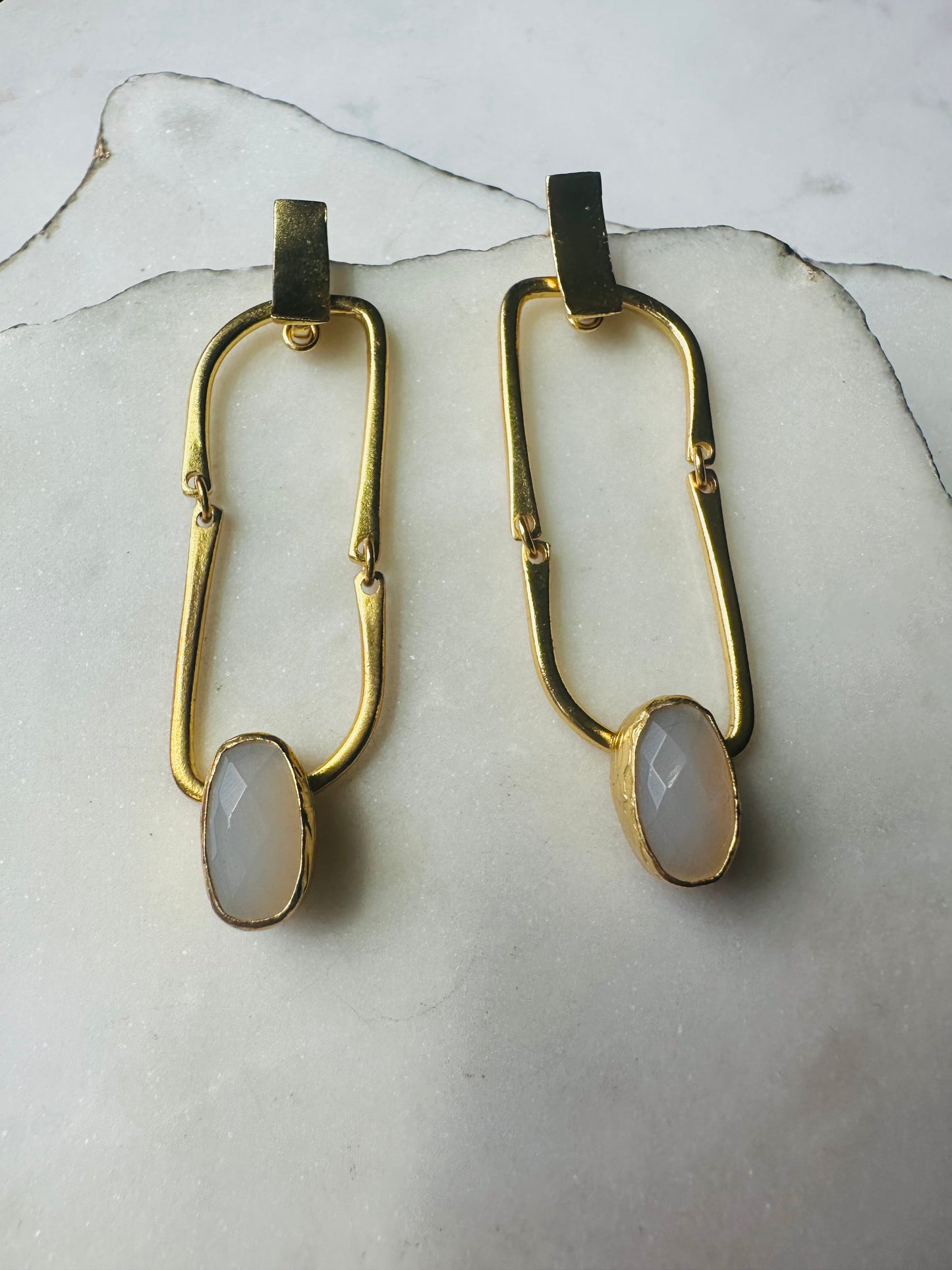 Nayla Snow Quartz and Gold Link Earrings