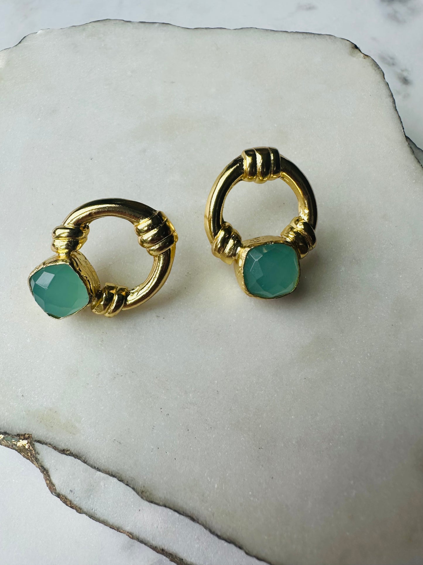 Ada Gold and Aqua Chalcedony Studs