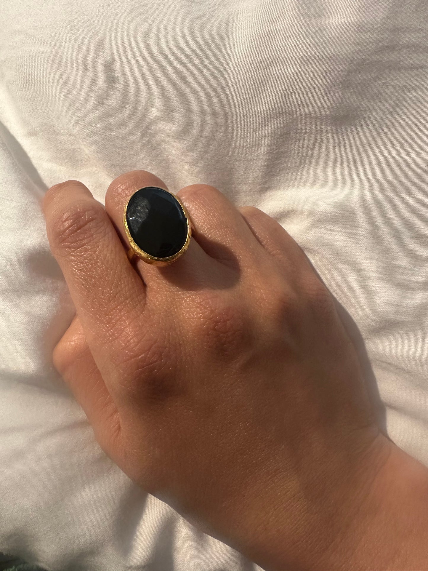 Oval Gold and Onyx Ring (Small)