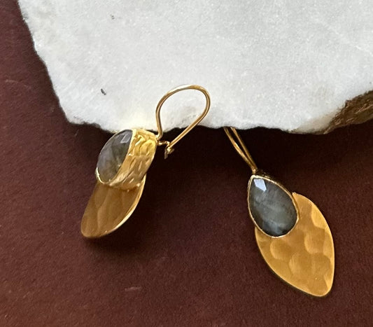Daria Labradorite Gold Leaf Earrings