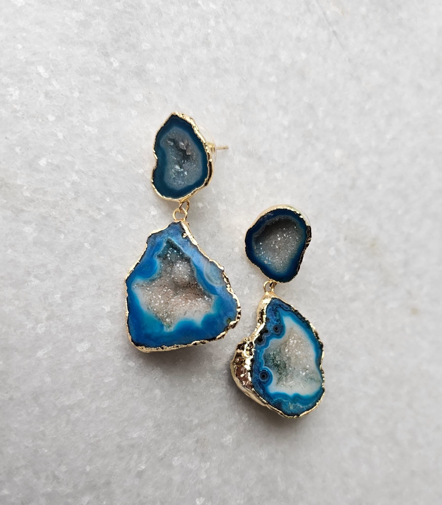 Blue Fin Geode Earrings Bebek Jewels Handcrafted Turkish Jewelry