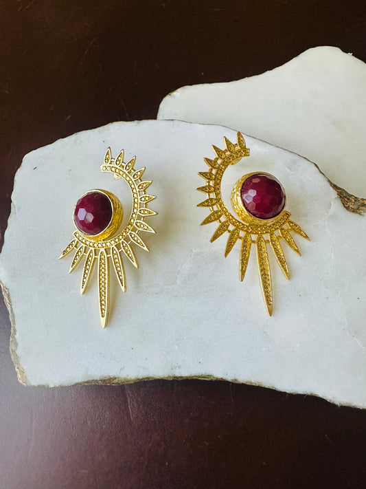 Sabira Ruby Crescent Sunburst Earrings