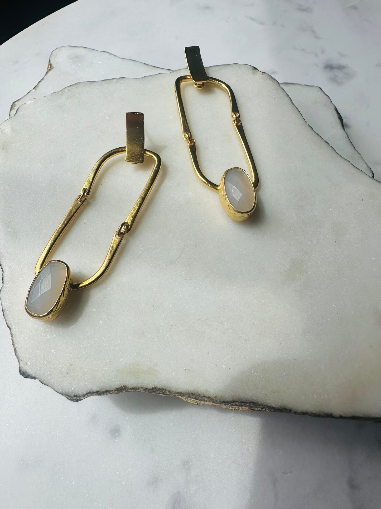 Nayla Snow Quartz and Gold Link Earrings