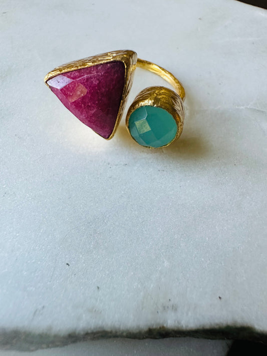 Sahaar Ruby and Aqua Chalcedony Ring
