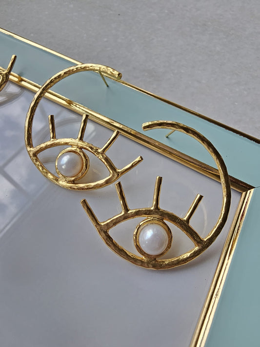 Evil Eye Pearl Hoops