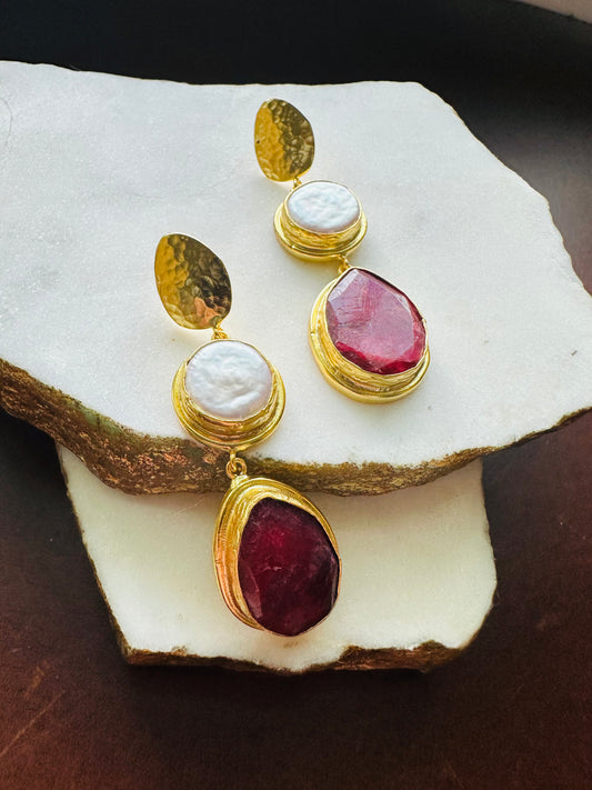 Kara Ruby and Pearl Earrings