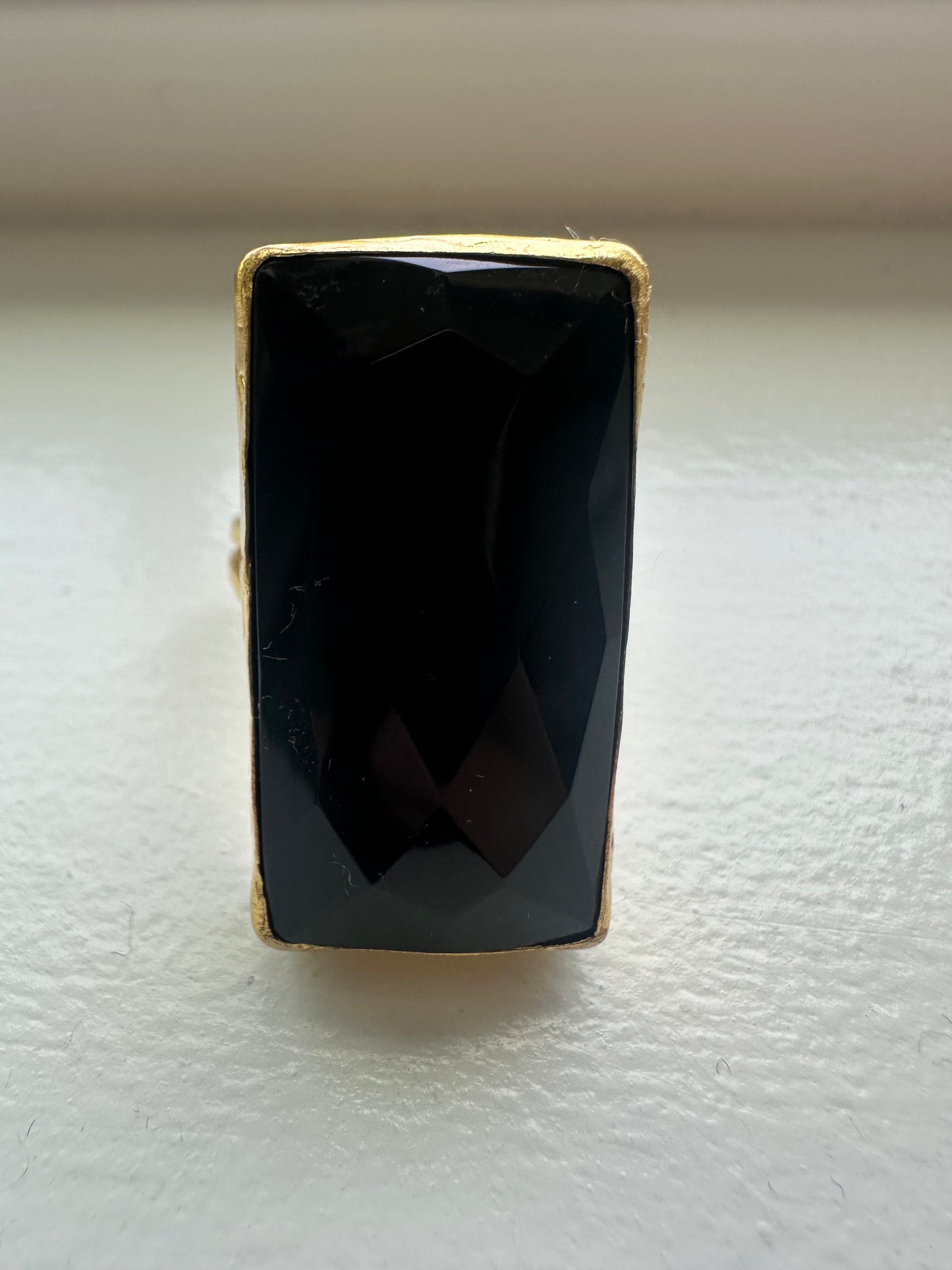 Rectangle Gold and Onyx Ring