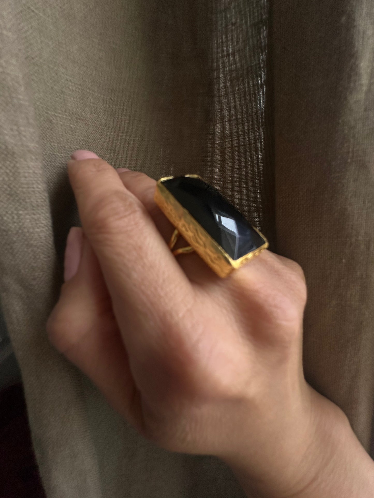 Rectangle Gold and Onyx Ring