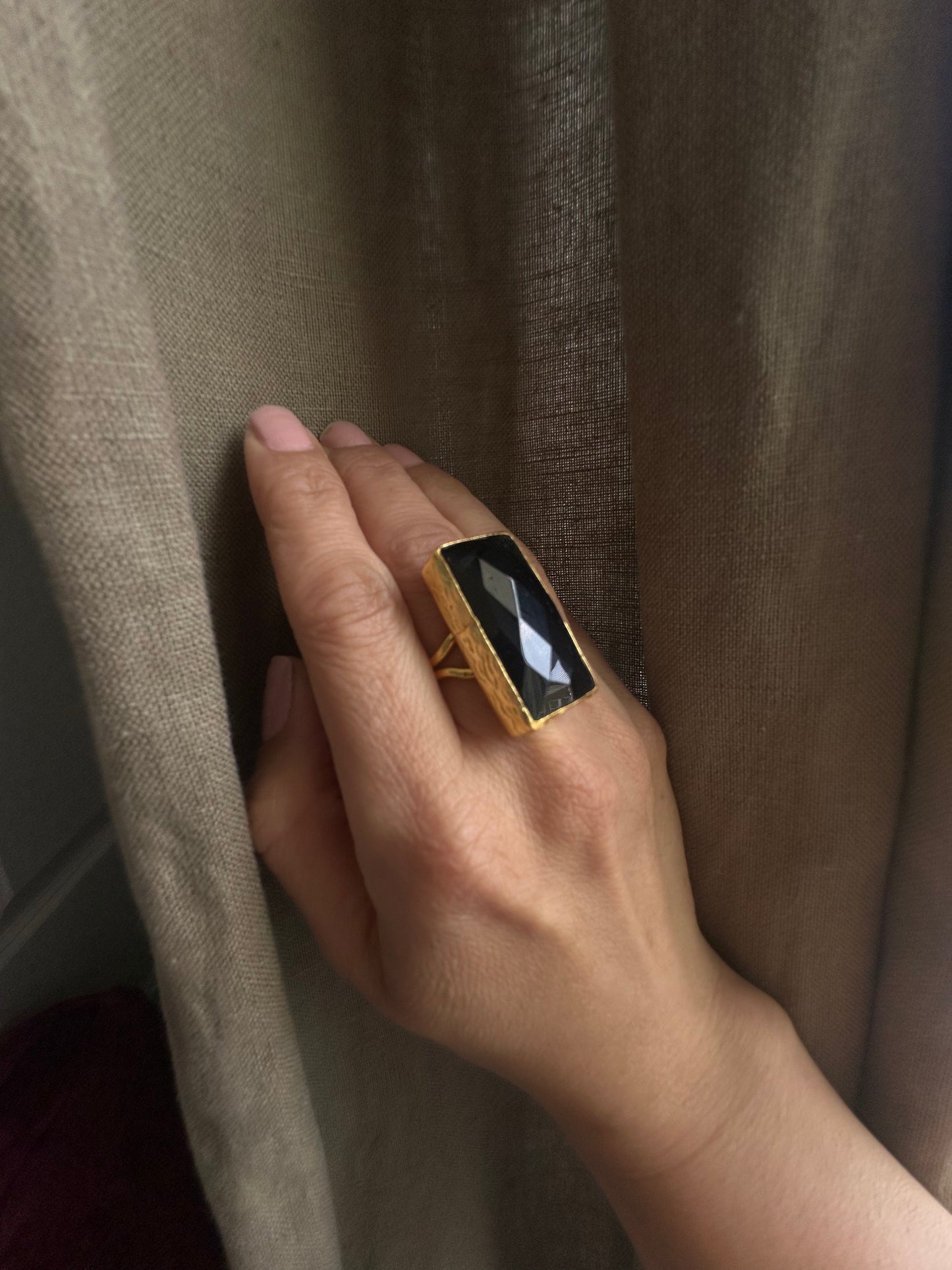 Rectangle Gold and Onyx Ring