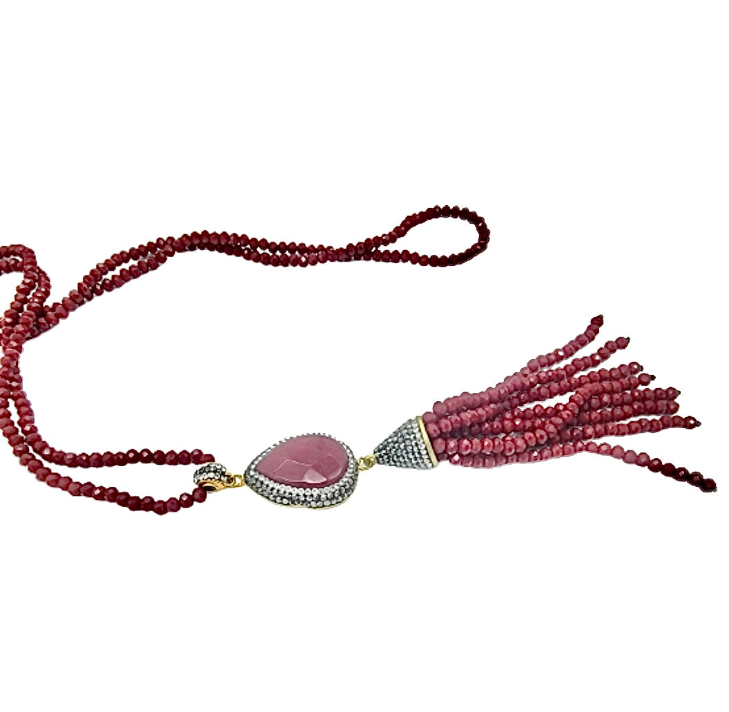 Red Ruby Beaded Necklace