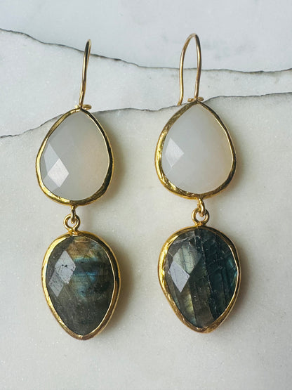 Eva Snow Quartz and Labradorite   Earrings