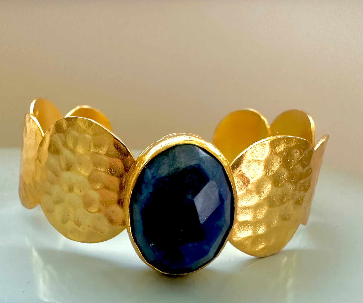 Deniz Lapiz and Gold Disc Cuff Bangle
