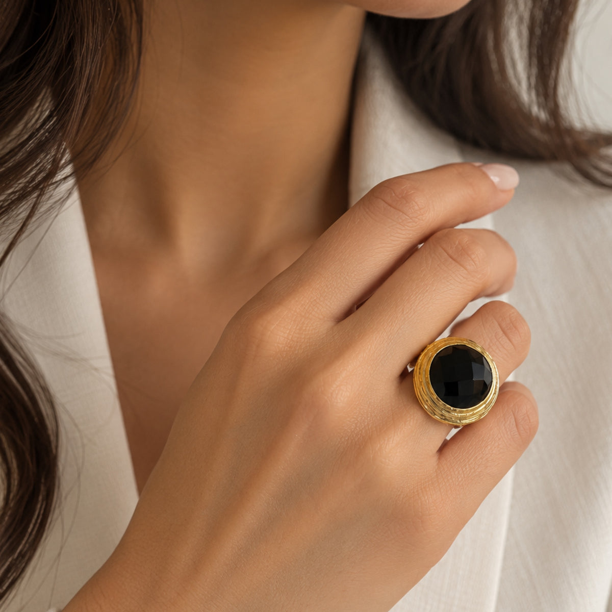 Round Gold and Onyx Ring