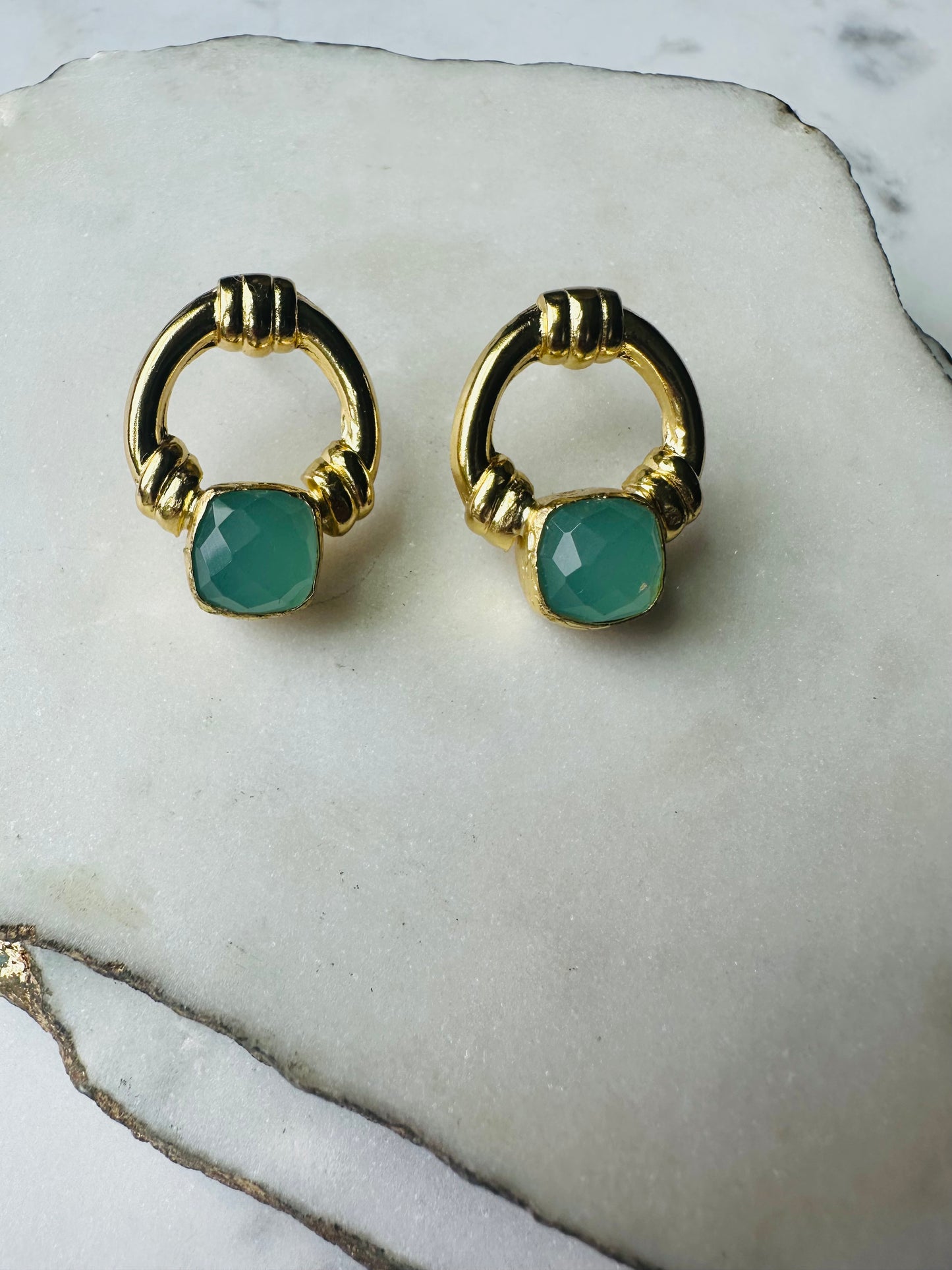 Ada Gold and Aqua Chalcedony Studs