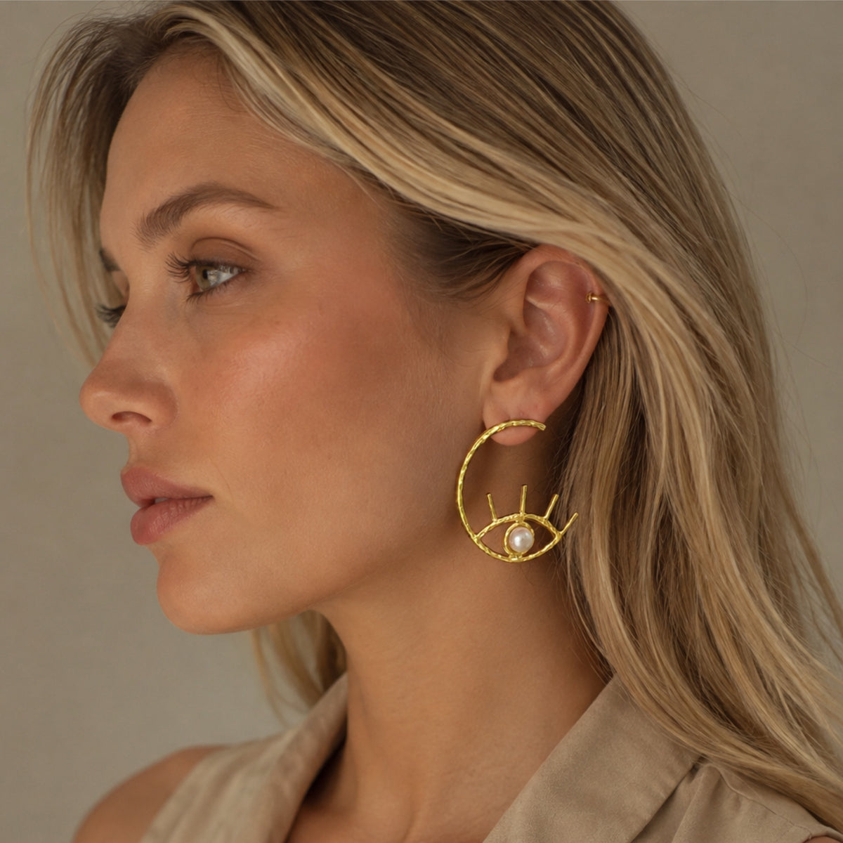 Evil Eye Pearl Hoops