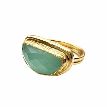 Aqua Chalcedony Semi-Circle Ring
