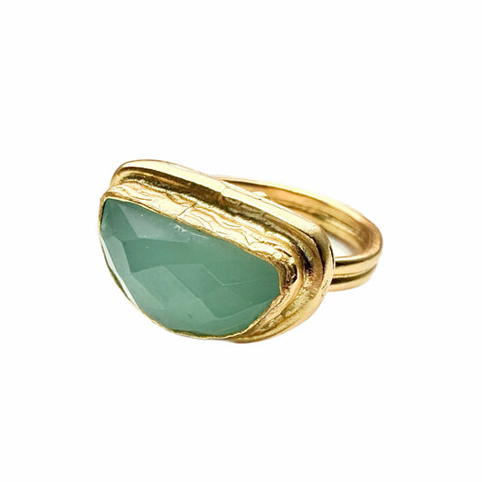 Aqua Chalcedony Semi-Circle Ring