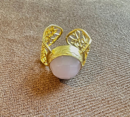 Rose Quartz Gold Lace Ring
