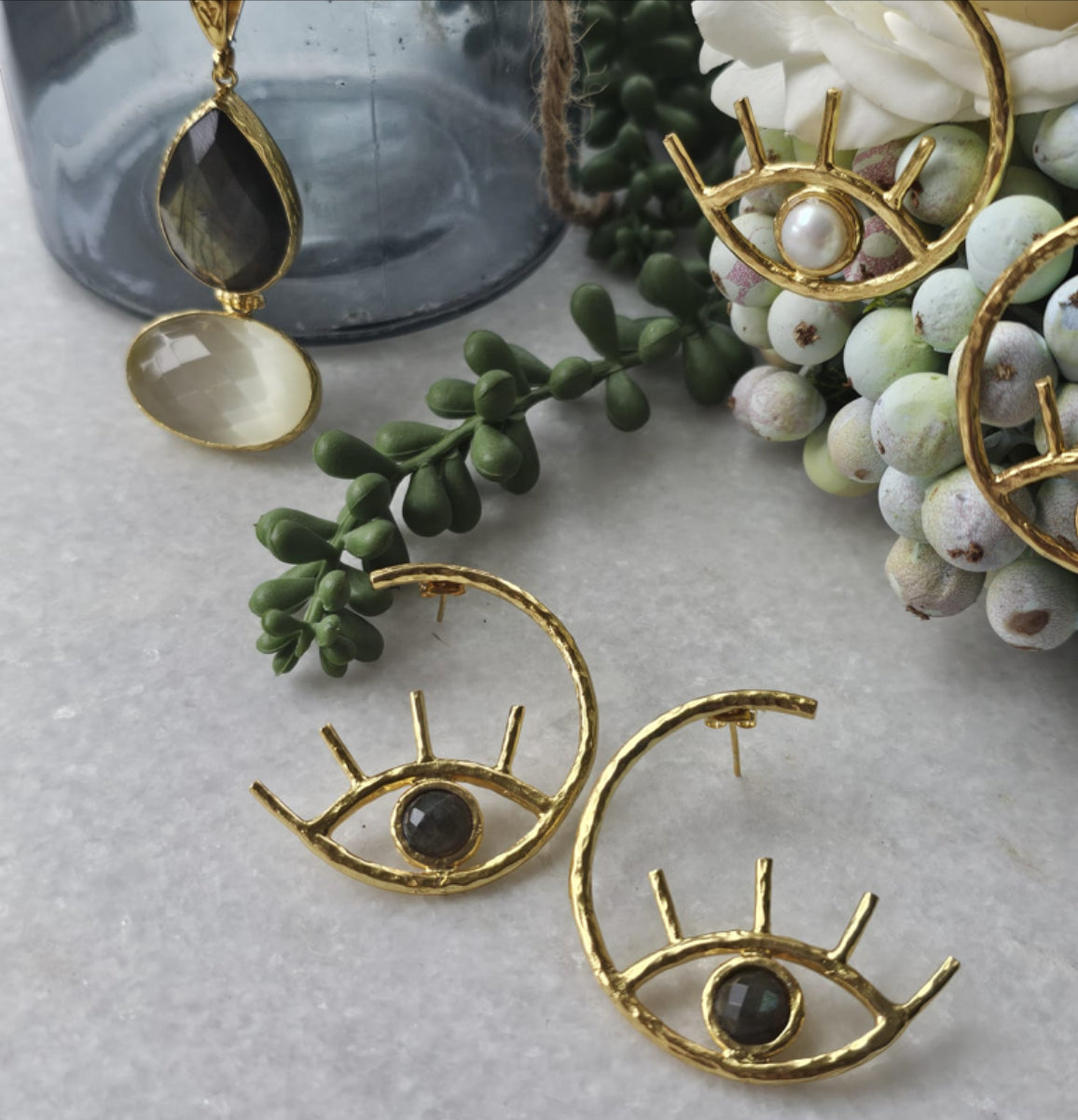 Evil Eye Hoops Labradorite