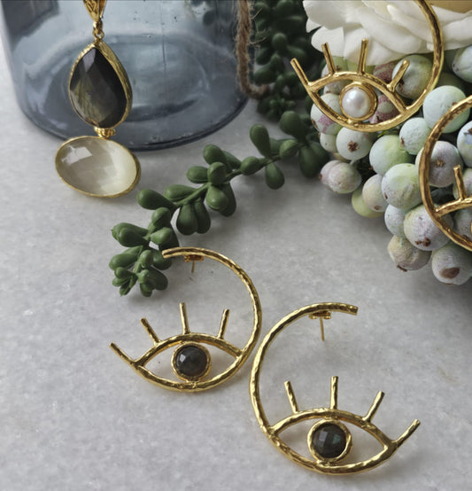 Evil Eye Hoops Labradorite