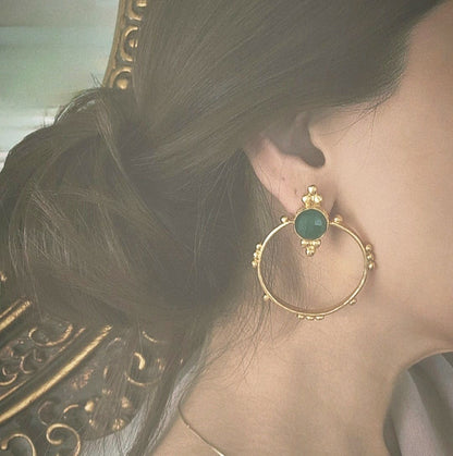 Surya Gold and Emerald Hoops