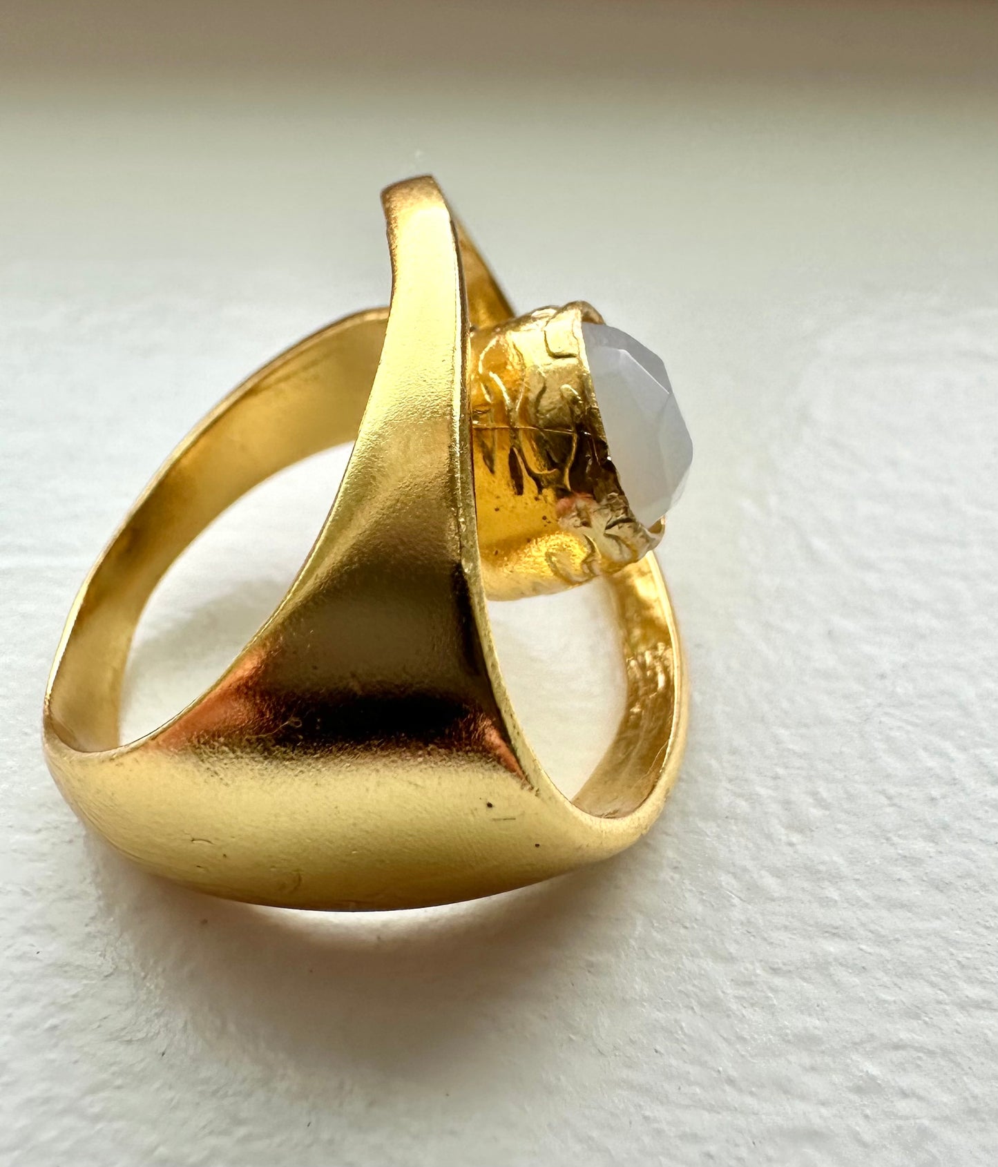 Contemporary Dervish Gold and Snow Quartz Ring