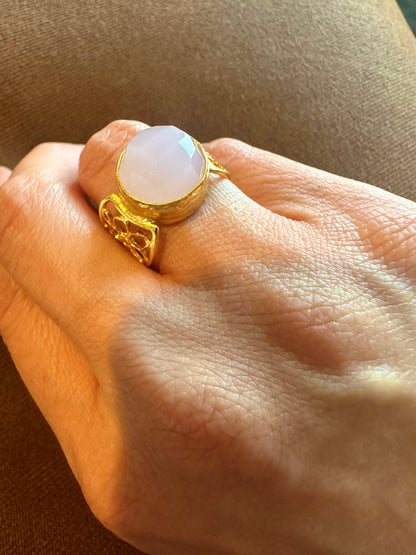 Rose Quartz Gold Lace Ring