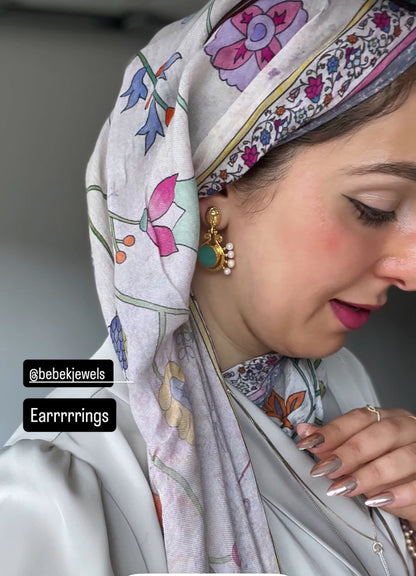 Baglama Aqua Chalecdony and Pearl Earrings