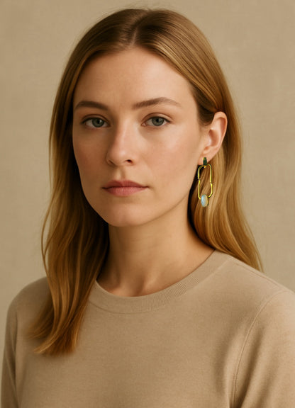 Nayla Snow Quartz and Gold Link Earrings