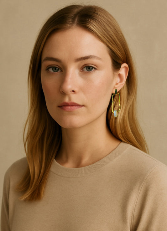 Nayla Snow Quartz and Gold Link Earrings