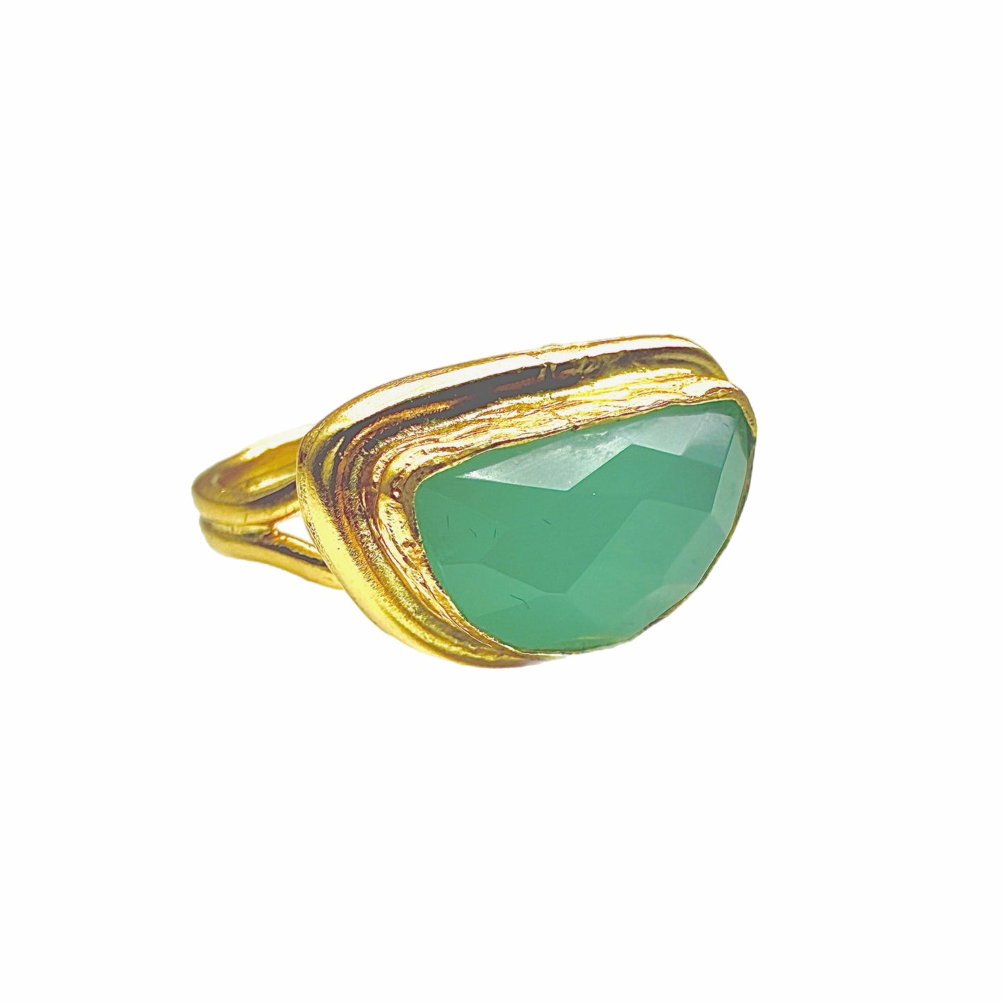 Aqua Chalcedony Semi-Circle Ring