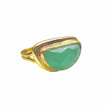 Aqua Chalcedony Semi-Circle Ring