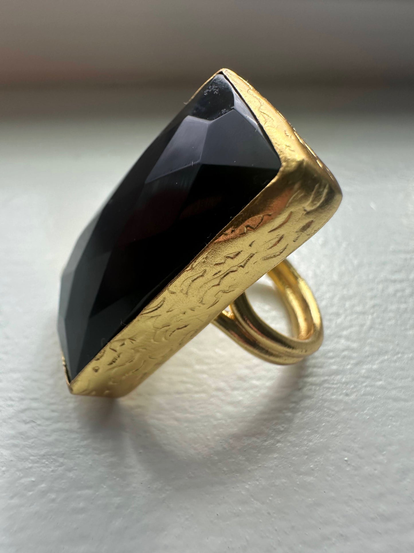 Rectangle Gold and Onyx Ring