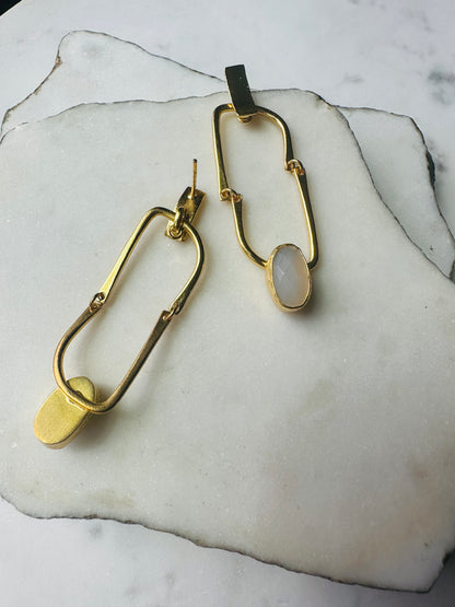 Nayla Snow Quartz and Gold Link Earrings