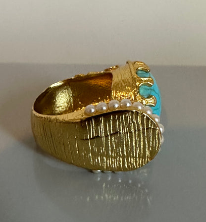 Asil Turquoise and Pearl Gold Ring