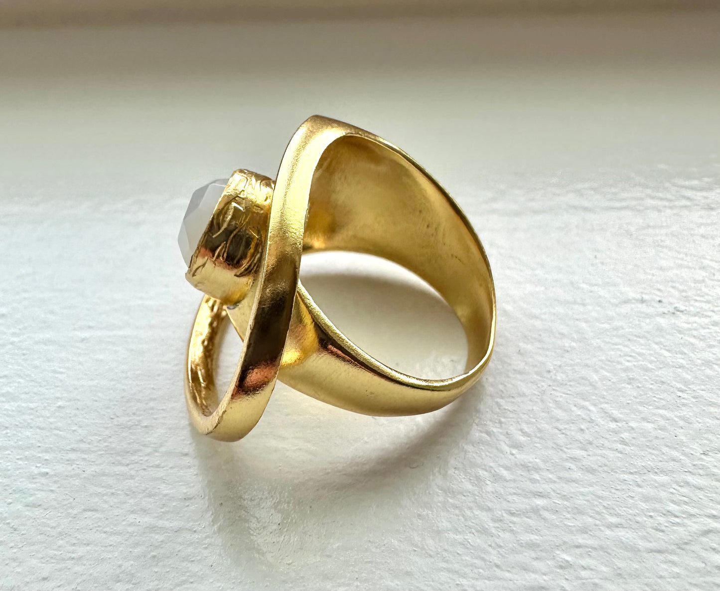 Contemporary Dervish Gold and Snow Quartz Ring