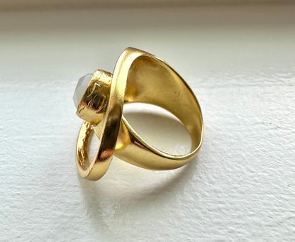 Contemporary Dervish Gold and Snow Quartz Ring