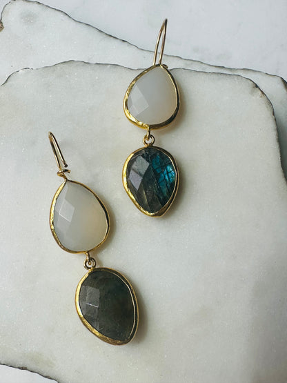 Eva Snow Quartz and Labradorite   Earrings