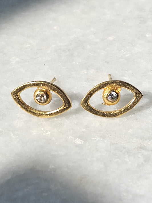 Evil Eye Silhouette Studs CZ