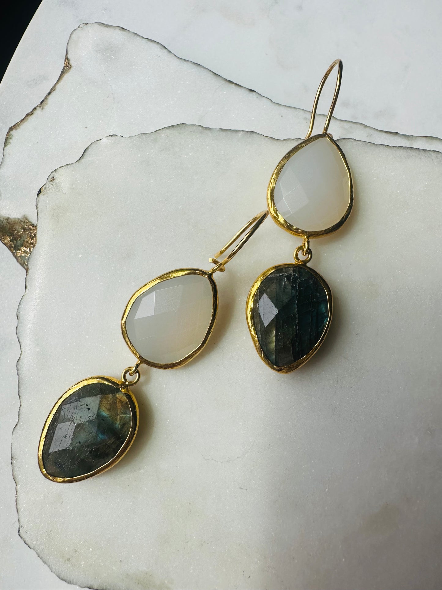 Eva Snow Quartz and Labradorite   Earrings