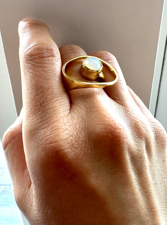 Contemporary Dervish Gold and Snow Quartz Ring