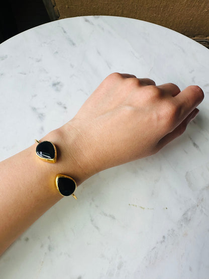 Dina Double Onyx Teardrop Cuff Bangle
