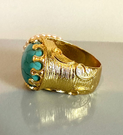 Asil Turquoise and Pearl Gold Ring