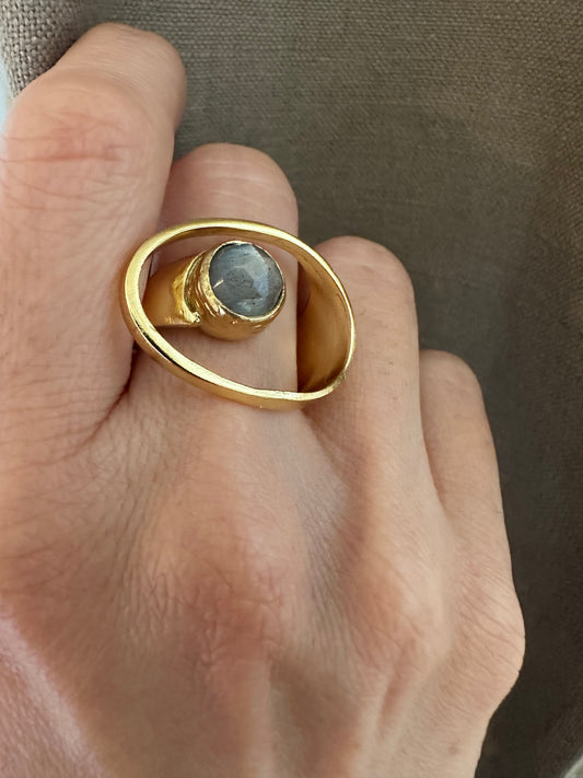 Contemporary Dervish Gold and Labradorite Ring