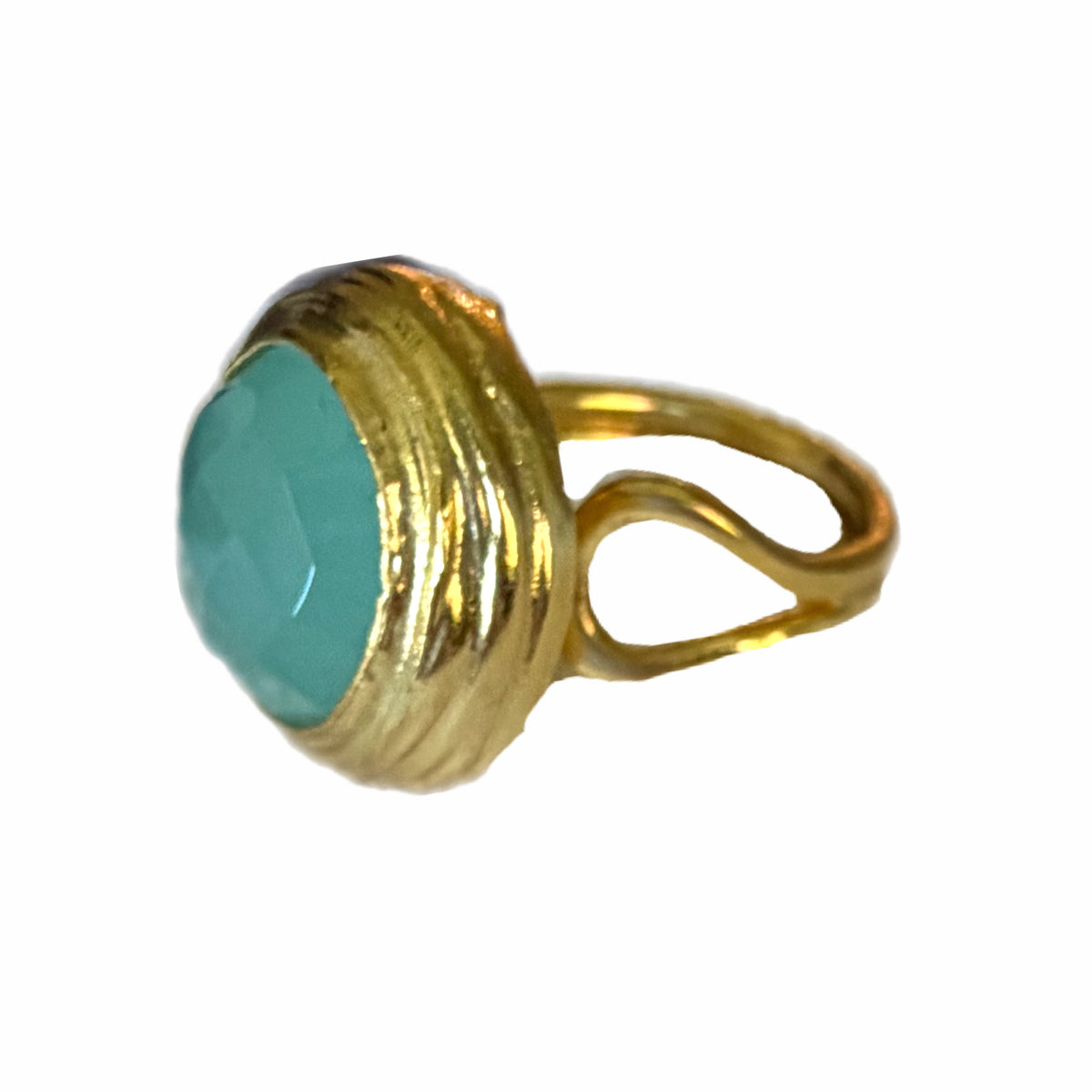Round Gold and Aqua Chalcedony Ring