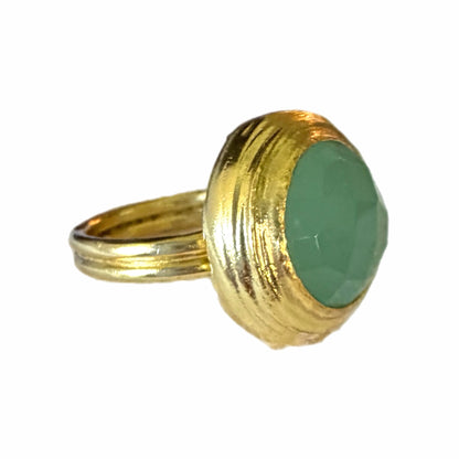 Round Gold and Aqua Chalcedony Ring