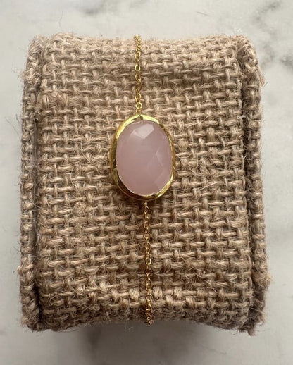 Handmade minimal rose quartz chain bracelet