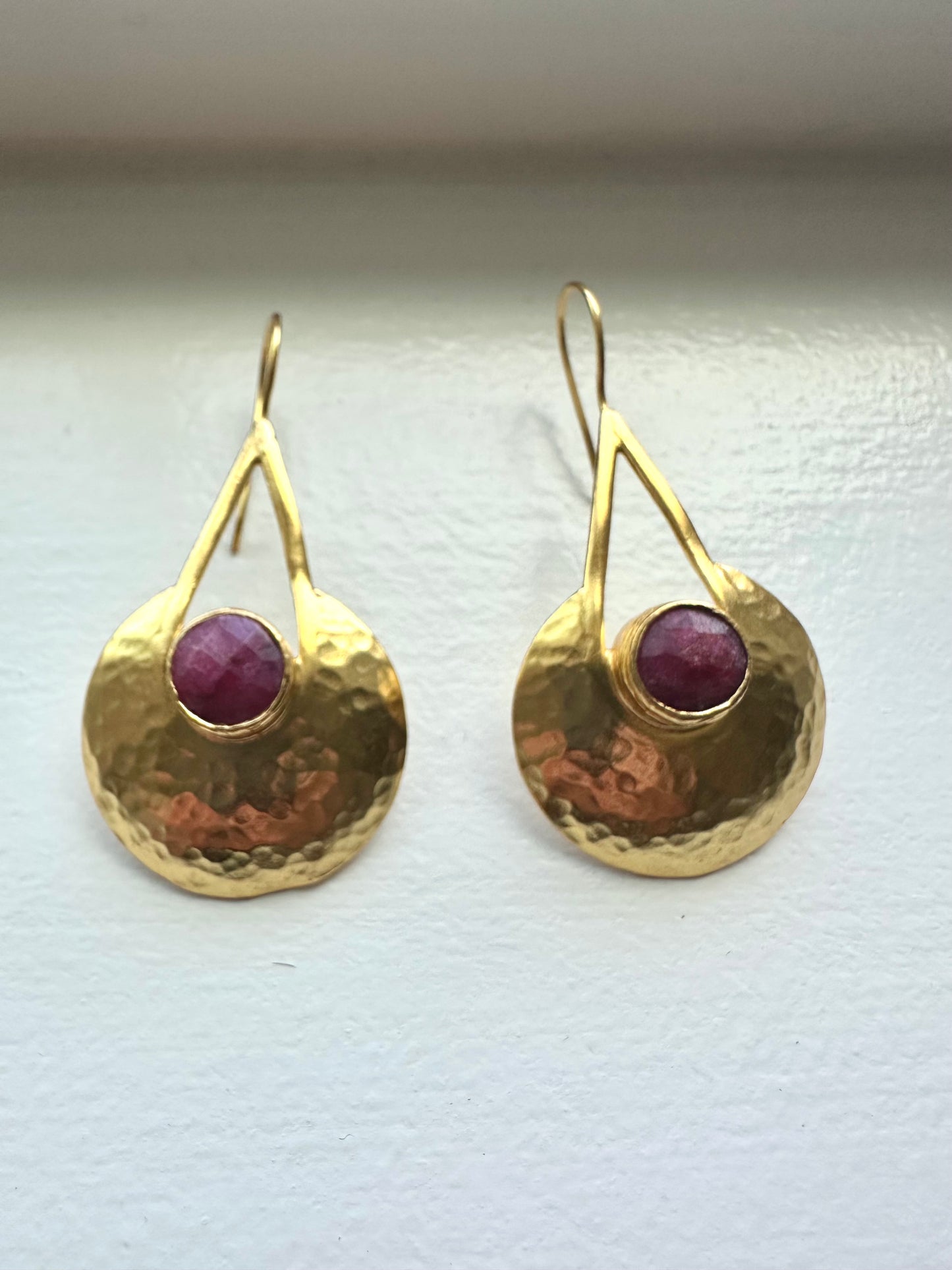 Elif Gold Disc Ruby Dangle Earrings